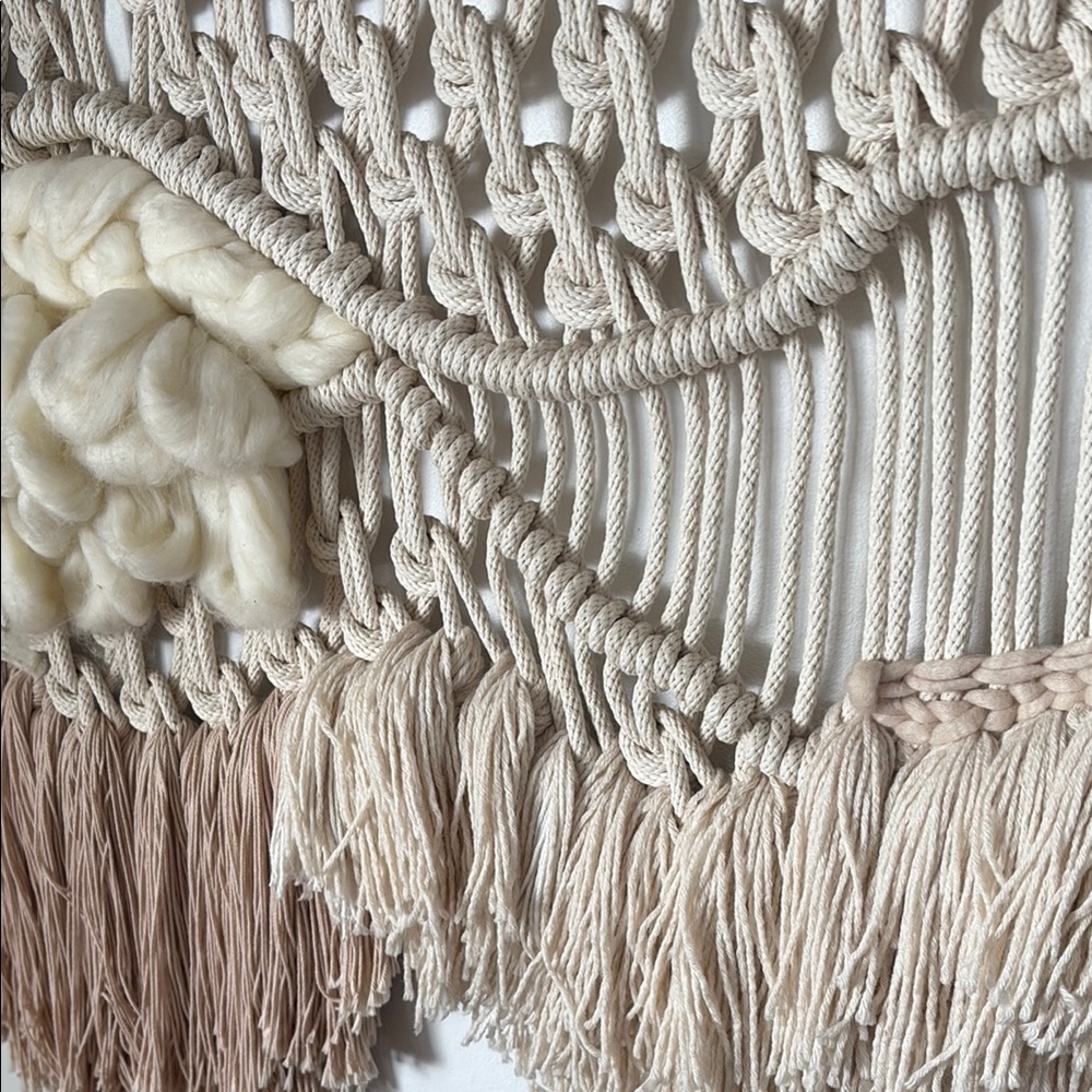 Handcrafted Cream and Tan Macrame Wall Hanging - Picture 10 of 10